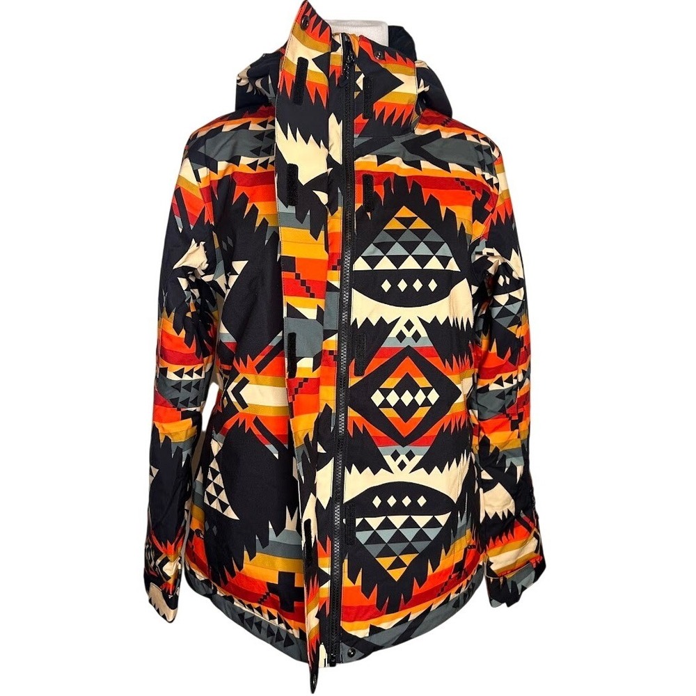 GSOU SNOW Womens Ski Jacket Medium Aztec Geometric Print Hooded Snowboard Coat